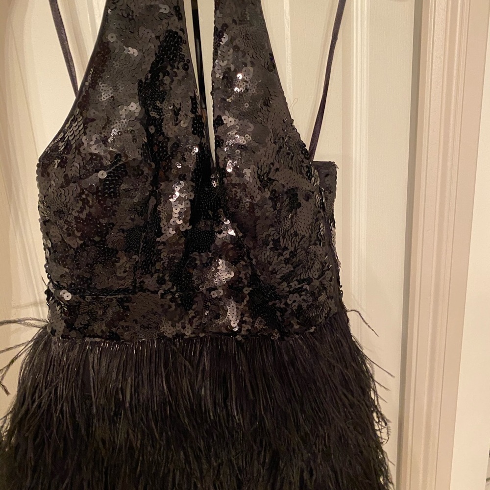 Bebe ostrich feather dress in black